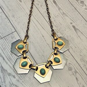 J. Crew Gold and Silver Necklace with Turquoise Accents